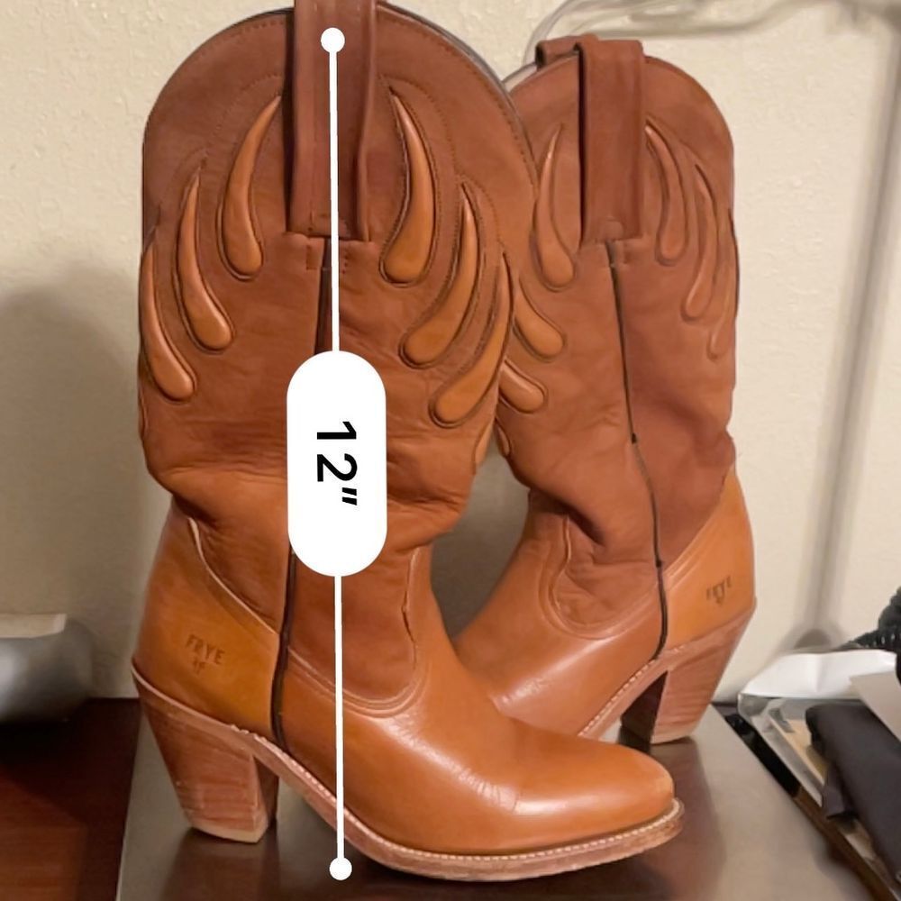 Frye Bear‎ Claw cowgirl Western block heel Boots cognac Leather 4.5 - Picture 14 of 16